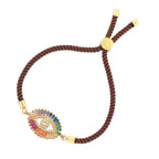 Rainbow Turkish Evil Eye Baguette Gold Brown CZ Thread Bracelet Bulk