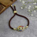 Rainbow Turkish Evil Eye Baguette Gold Brown CZ Thread Bracelet Bulk