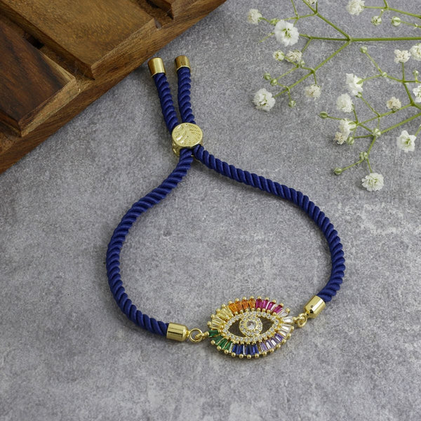 Rainbow Turkish Evil Eye Baguette Gold Blue CZ Thread Bracelet Bulk Main image