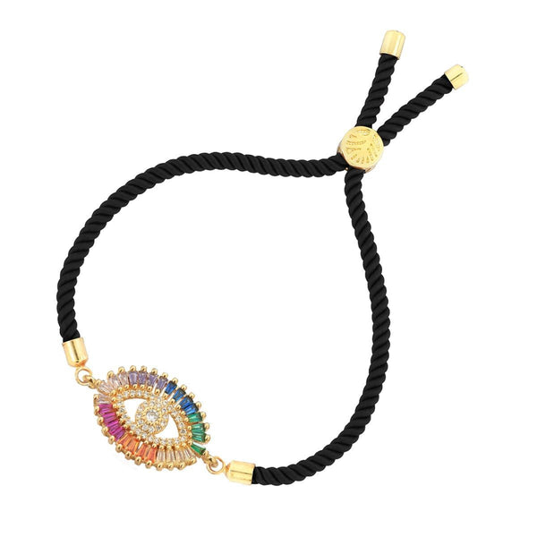 Rainbow Turkish Evil Eye Baguette Gold Black CZ Thread Bracelet Bulk Secondary image