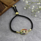 Rainbow Turkish Evil Eye Baguette Gold Black CZ Thread Bracelet Bulk