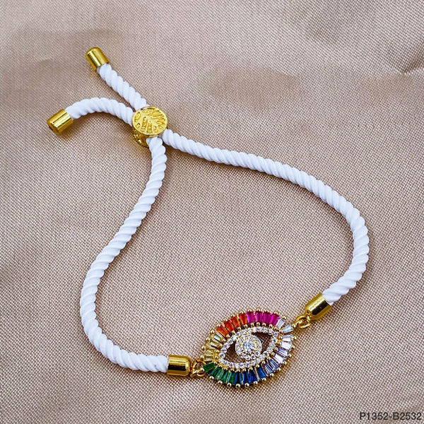 Rainbow Evil Eye Copper Gold White Cubic Zirconia Thread Bracelet Bulk Main image