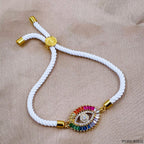 Rainbow Evil Eye Copper Gold White Cubic Zirconia Thread Bracelet Bulk