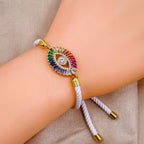 Rainbow Evil Eye Copper Gold White Cubic Zirconia Thread Bracelet Bulk