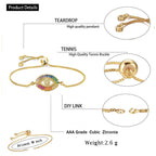 Rainbow Turkish Evil Eye Baguette Gold CZ Slider Bracelet Bulk