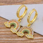 Rainbow 18K Gold Cubic Zirconia Brass Hoop Earring Pair For Women