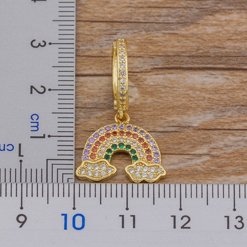 Rainbow 18K Gold Cubic Zirconia Brass Hoop Earring Pair For Women