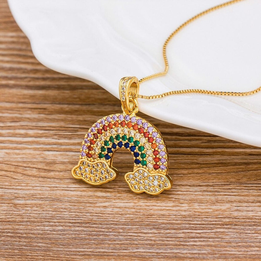 Multicolour Rainbow Cute Charms Pendant Necklace Chain For Women Bulk