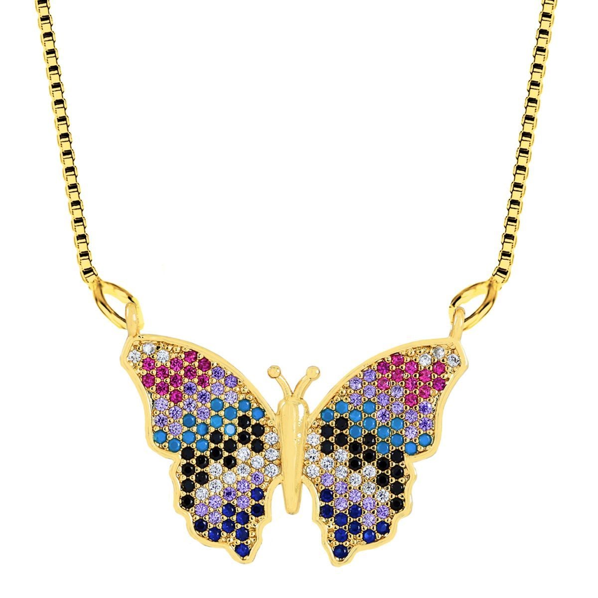 Rainbow Butterfly Necklace Pendant Chain Bulk