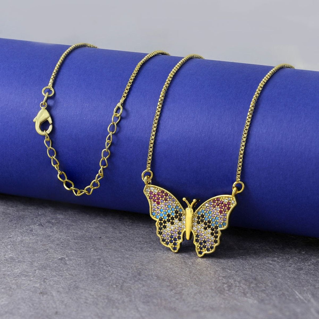 Rainbow Butterfly Necklace Pendant Chain Bulk