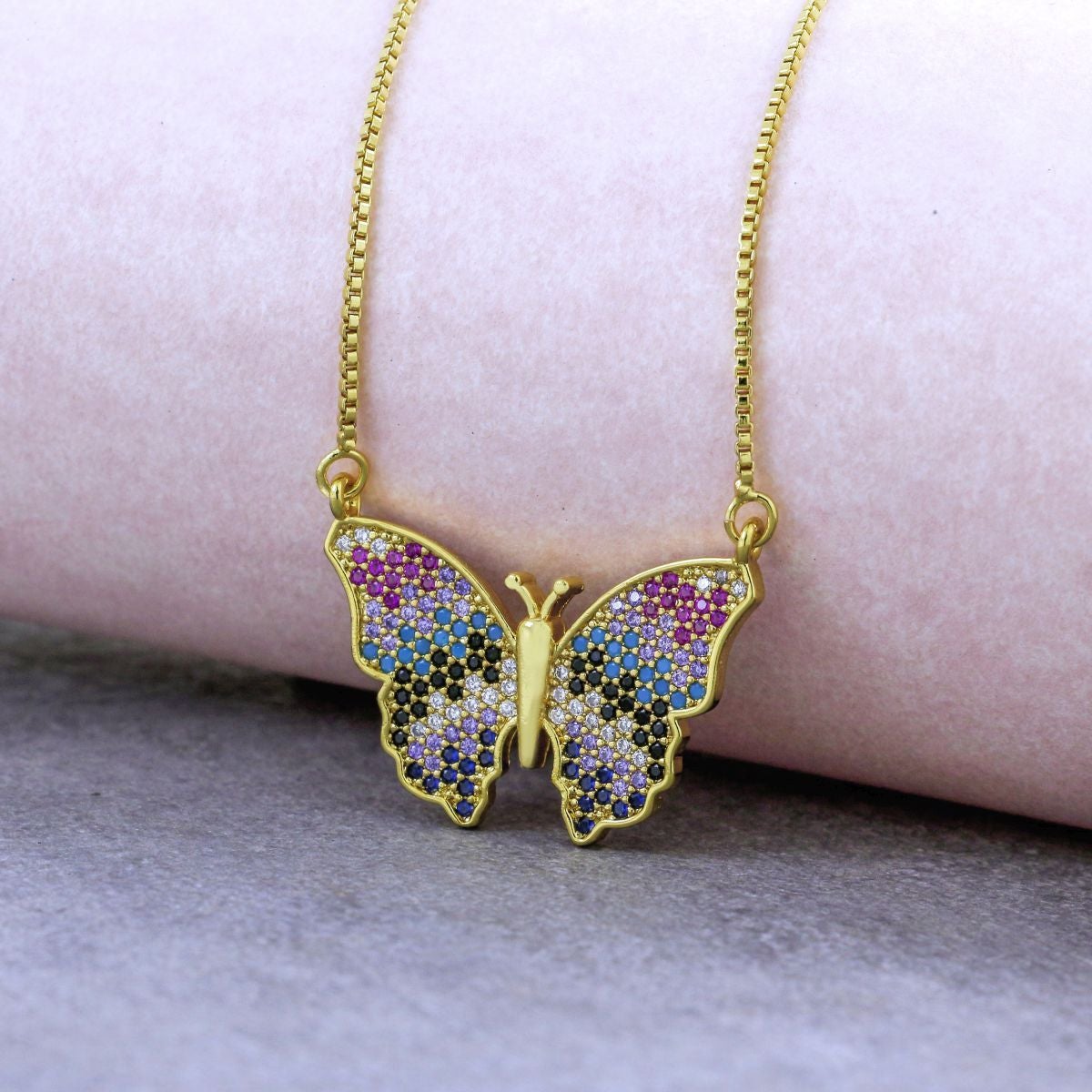 Rainbow Butterfly Necklace Pendant Chain Bulk