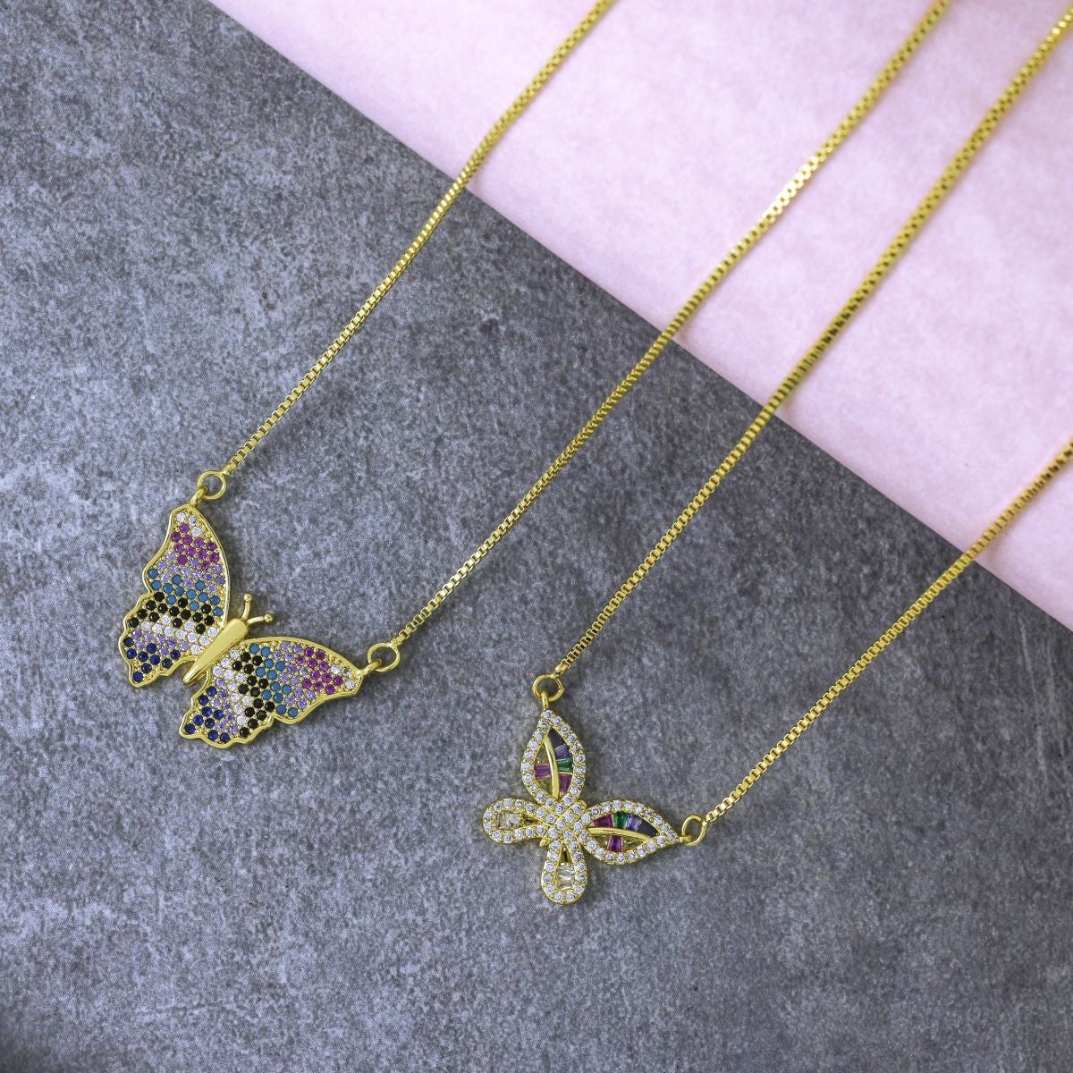 Rainbow Butterfly Necklace Pendant Chain Bulk