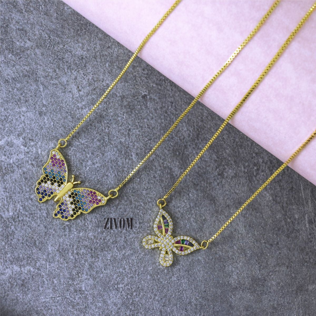 Rainbow Butterfly Necklace Pendant Chain Bulk