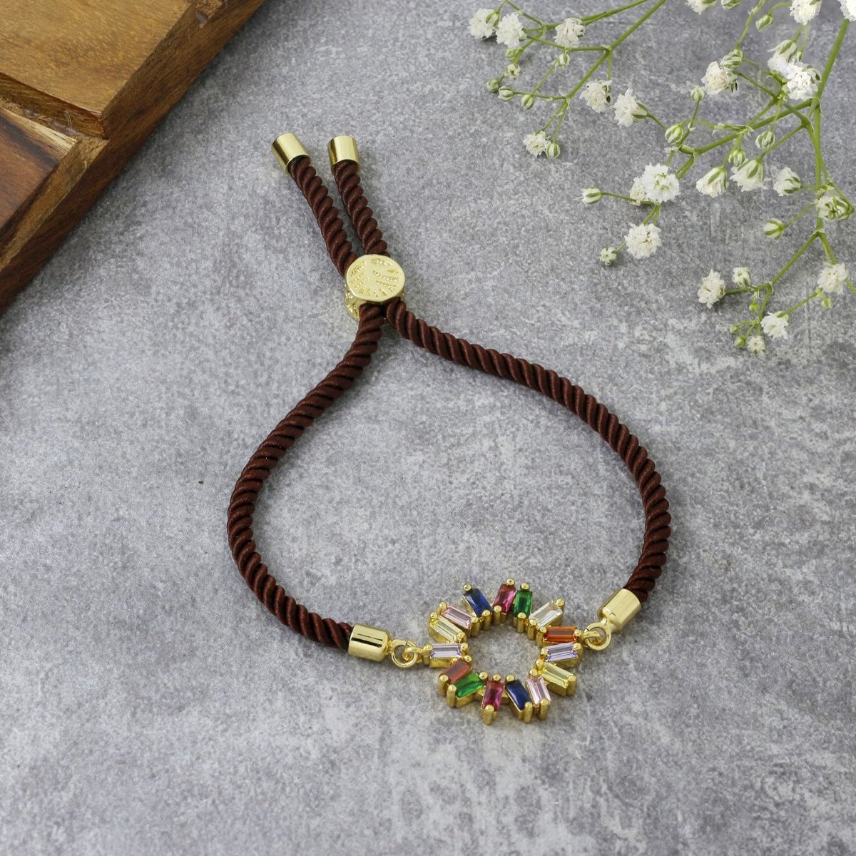 Rainbow 18K Gold Brown Cubic Zirconia Adjustable Thread Bracelet Bulk