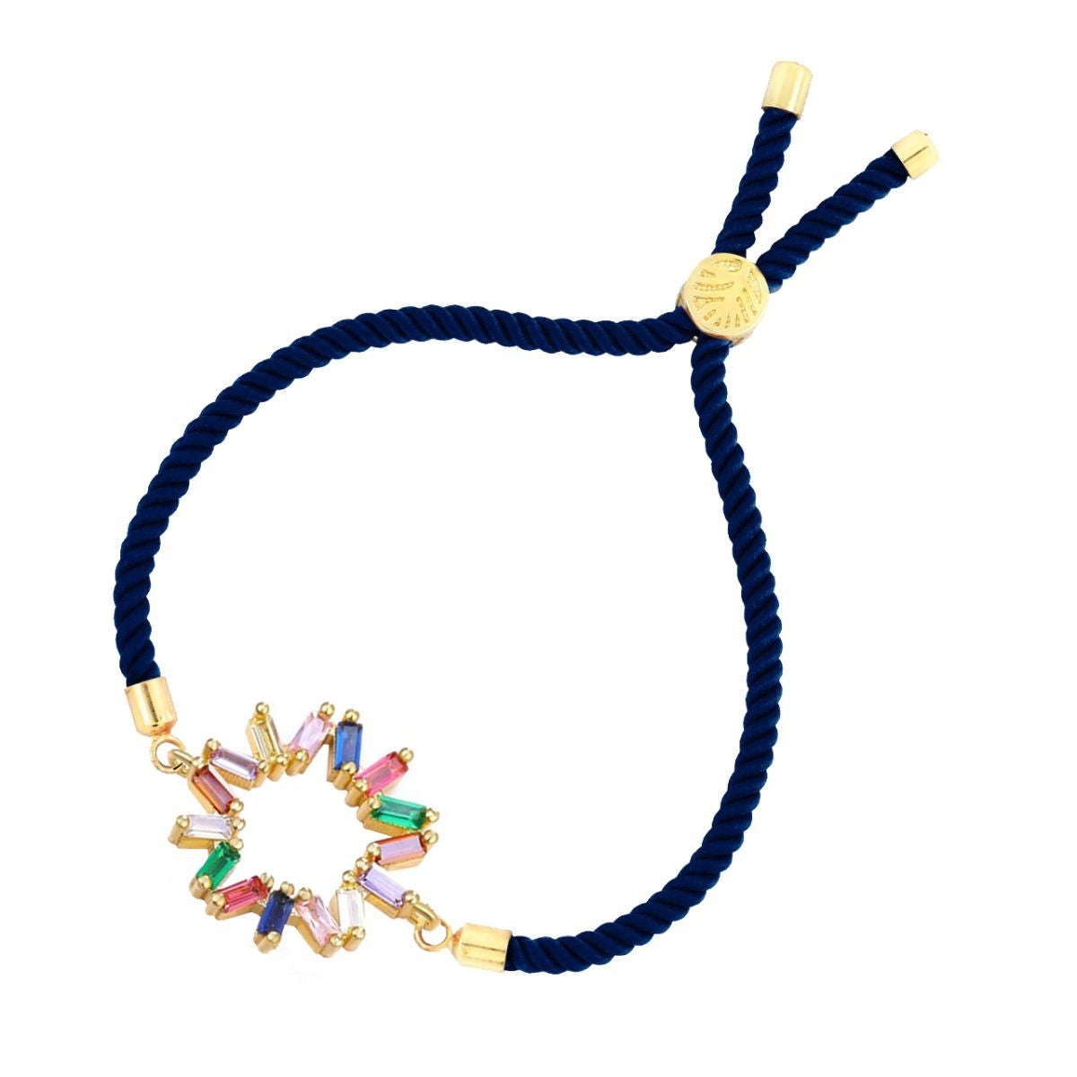 Rainbow 18K Gold Blue Cubic Zirconia Adjustable Thread Bracelet Bulk