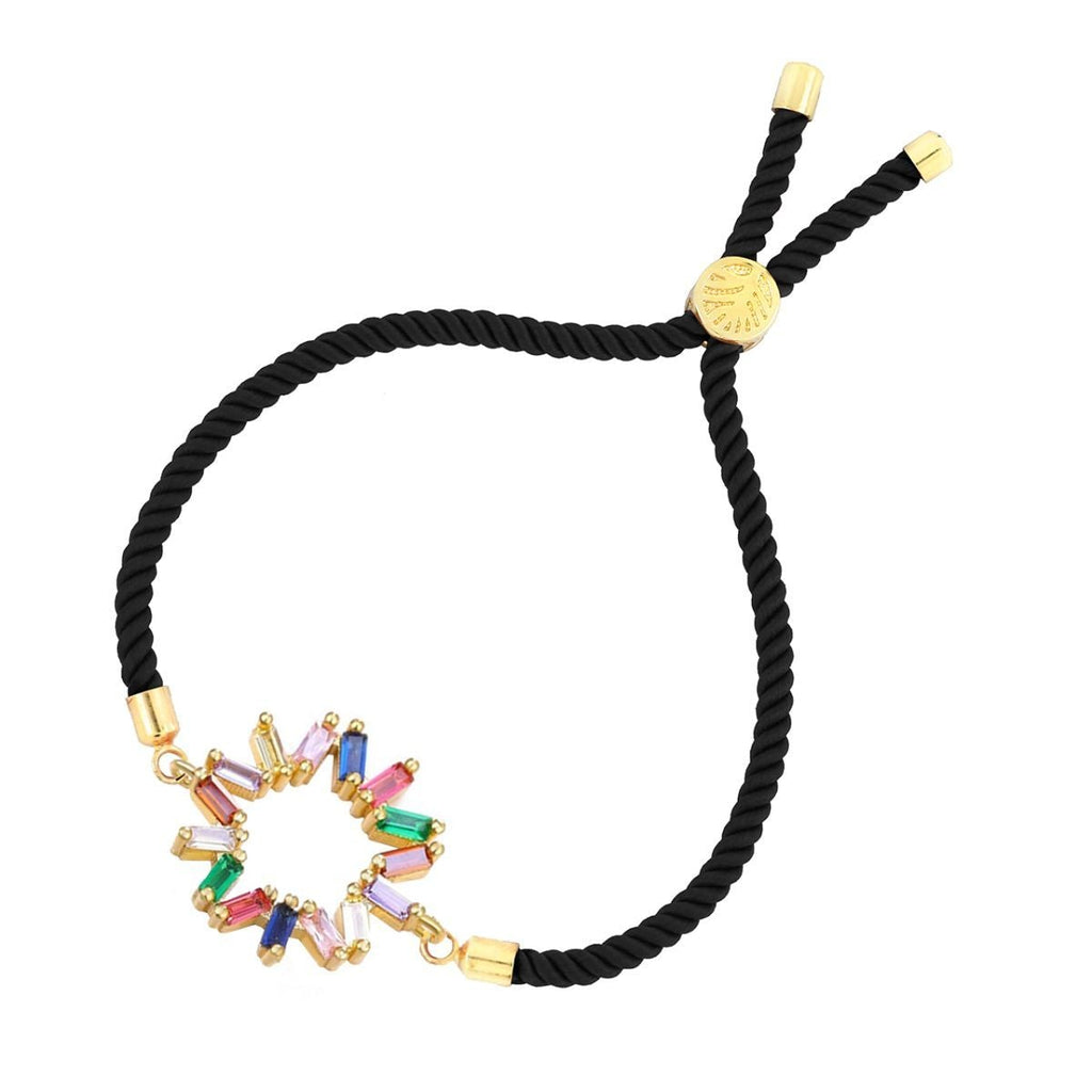 Rainbow 18K Gold Black Cubic Zirconia Adjustable Thread Bracelet Bulk