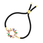 Rainbow 18K Gold Black Cubic Zirconia Adjustable Thread Bracelet Bulk