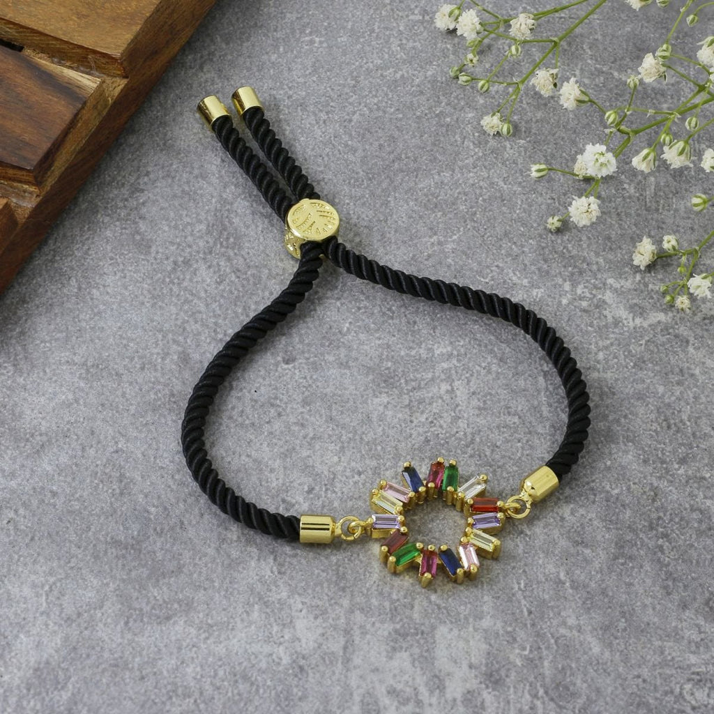 Rainbow 18K Gold Black Cubic Zirconia Adjustable Thread Bracelet Bulk