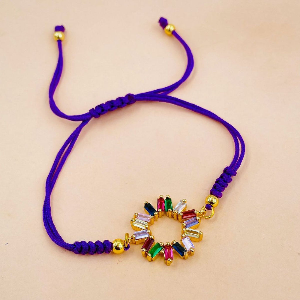 Rainbow Copper Multi Blue CZ Crystal Thread Adjustable Bracelet Bulk