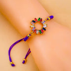 Rainbow Copper Multi Blue CZ Crystal Thread Adjustable Bracelet Bulk