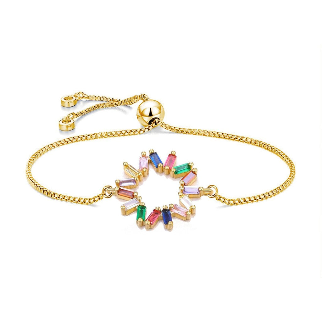 Colourful Rainbow 18K Gold CZ Adjustable Slider Bracelet Bulk