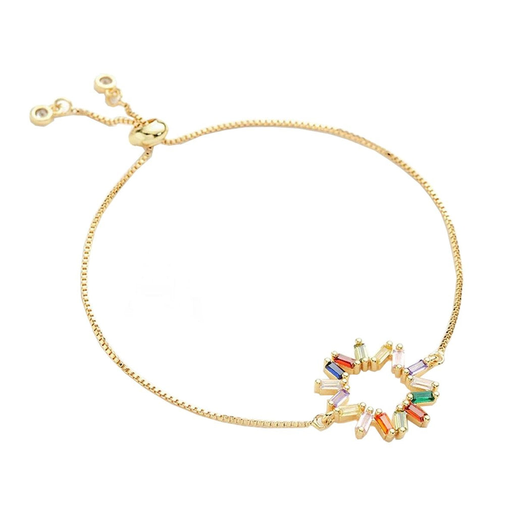 Colourful Rainbow 18K Gold CZ Adjustable Slider Bracelet Bulk