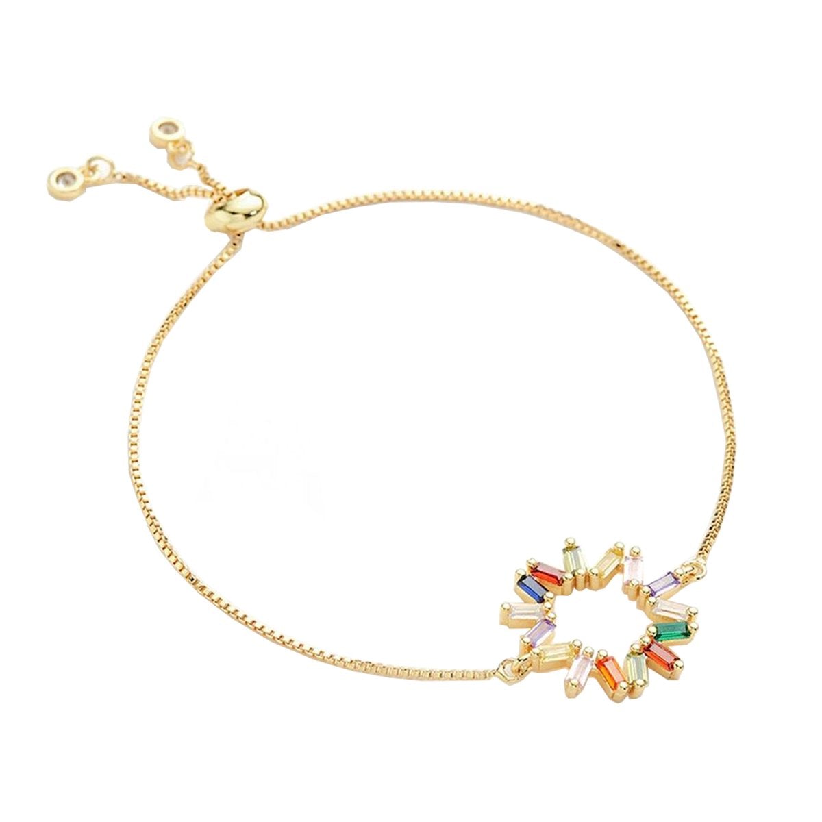 Colourful Rainbow 18K Gold CZ Adjustable Slider Bracelet Bulk