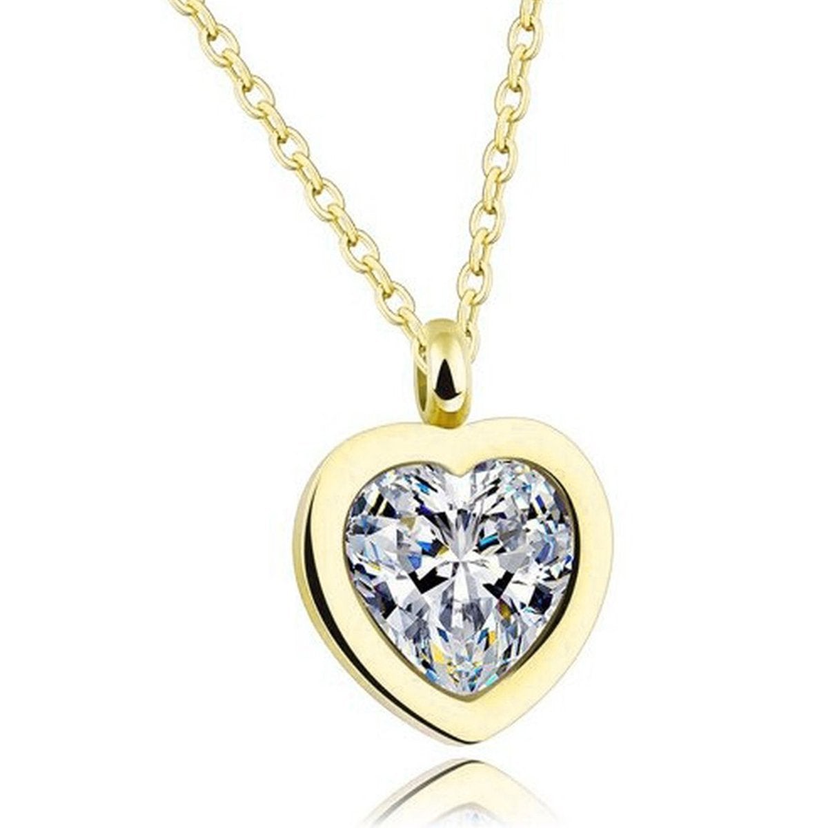 Heart Bezel Set Dainty Solitaire CZ Gold Pendant Necklace Chain Bulk