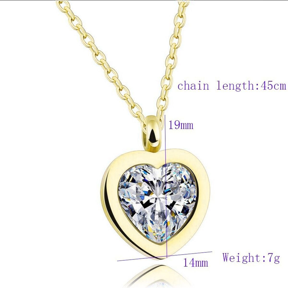 Heart Bezel Set Dainty Solitaire CZ Gold Pendant Necklace Chain Bulk
