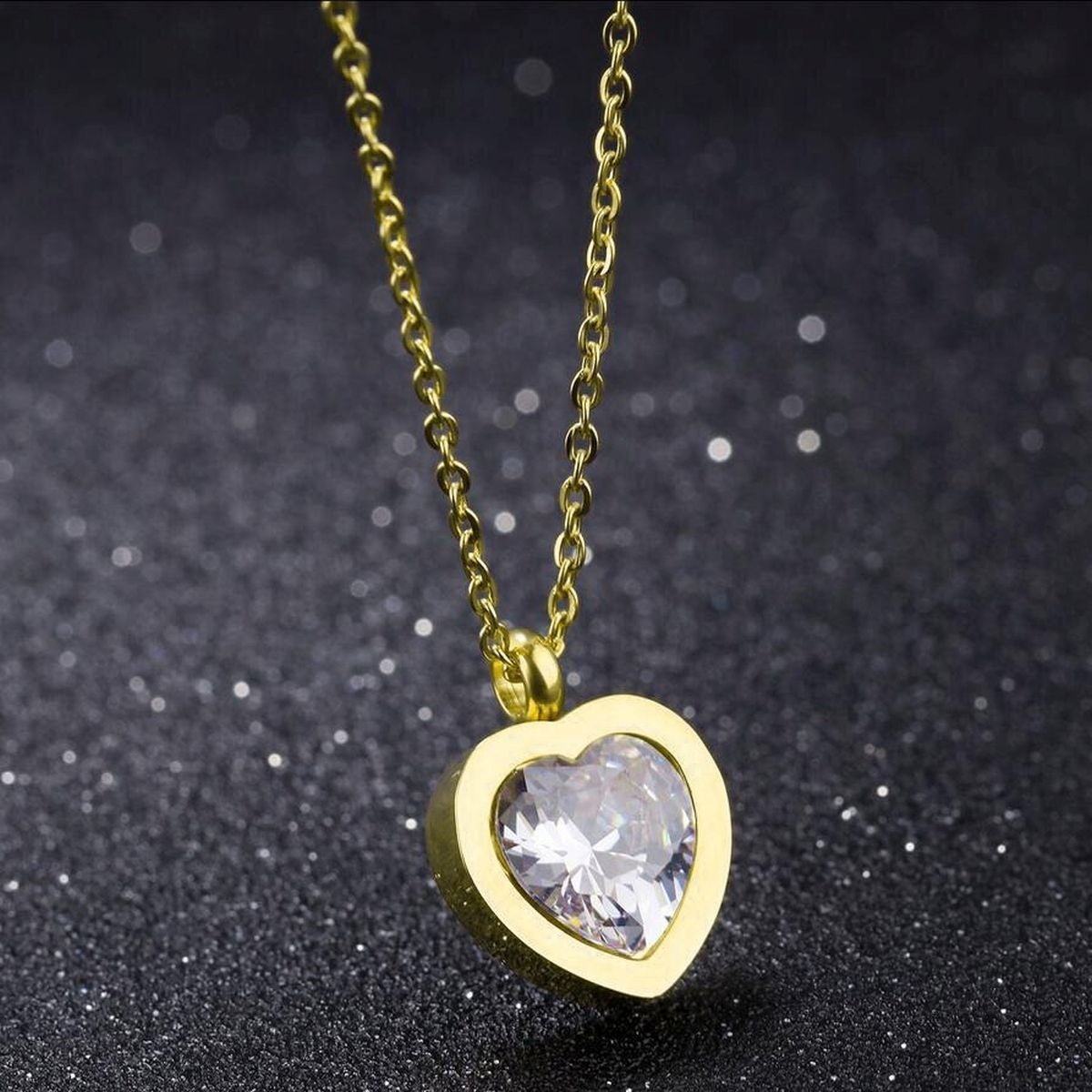 Heart Bezel Set Dainty Solitaire CZ Gold Pendant Necklace Chain Bulk Main image