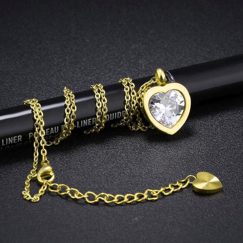 Heart Bezel Set Dainty Solitaire CZ Gold Pendant Necklace Chain Bulk