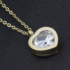 Heart Bezel Set Dainty Solitaire CZ Gold Pendant Necklace Chain Bulk