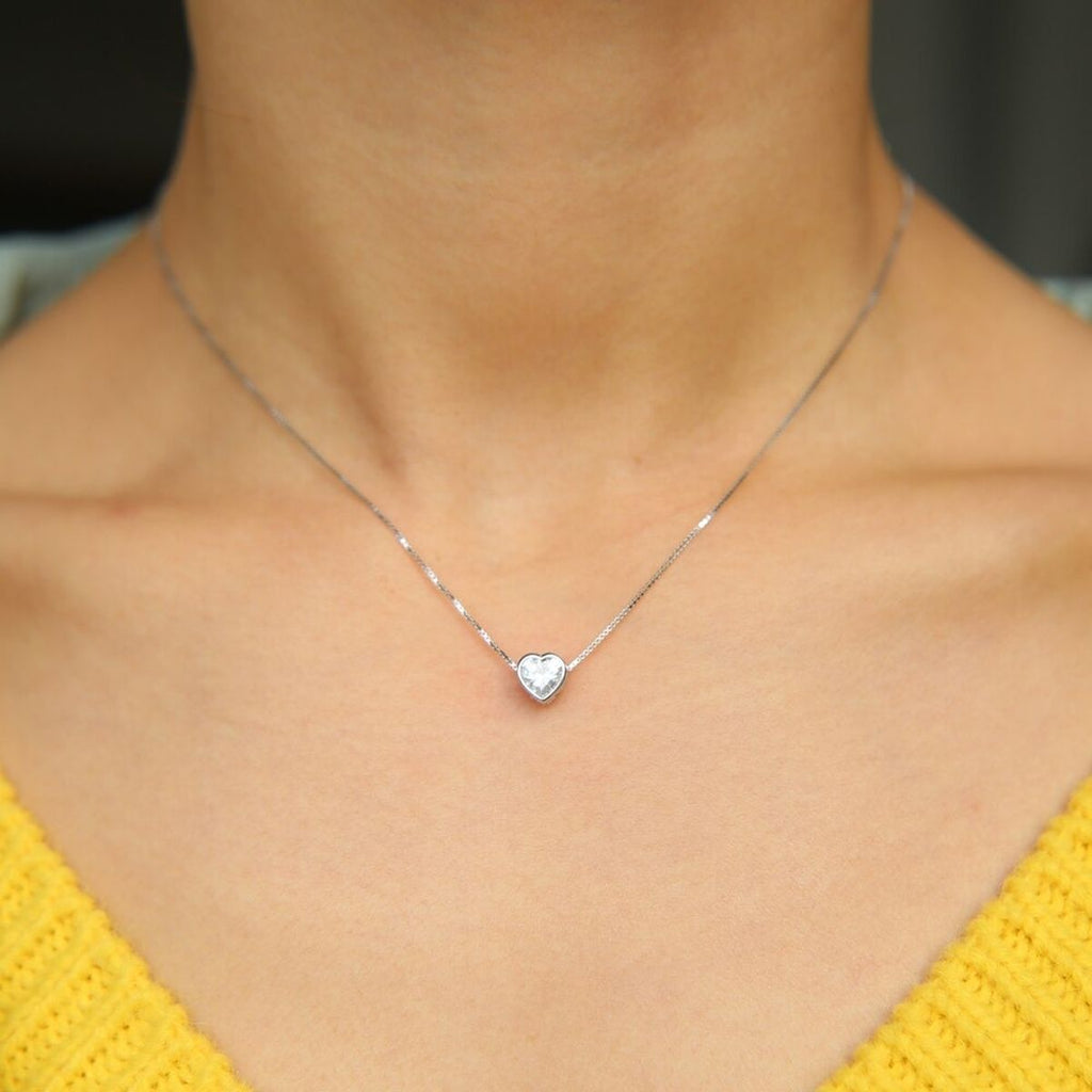 Love Heart Solitaire CZ 18K Gold Pendant Necklace Chain Bulk