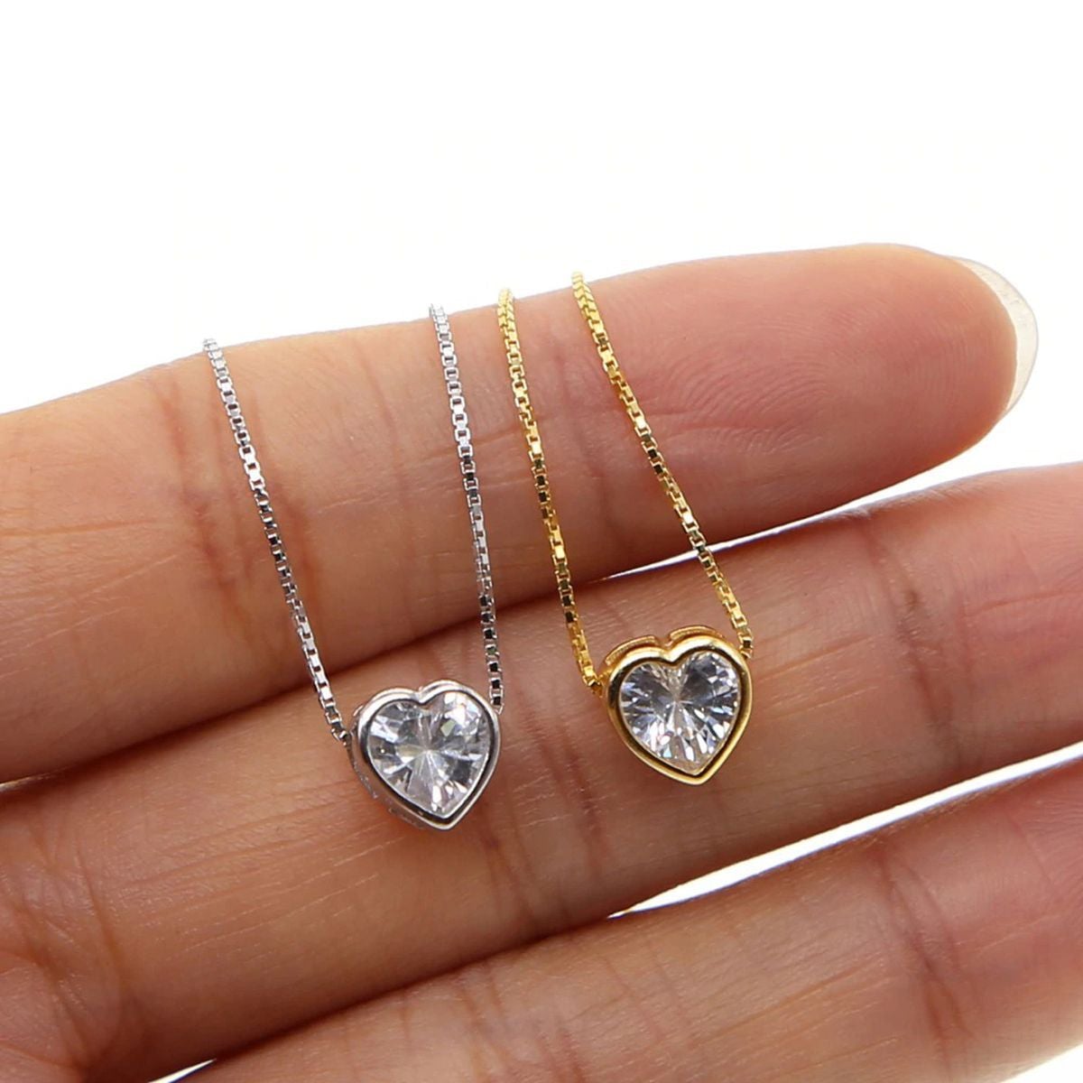 Love Heart Solitaire CZ 18K Gold Pendant Necklace Chain Bulk