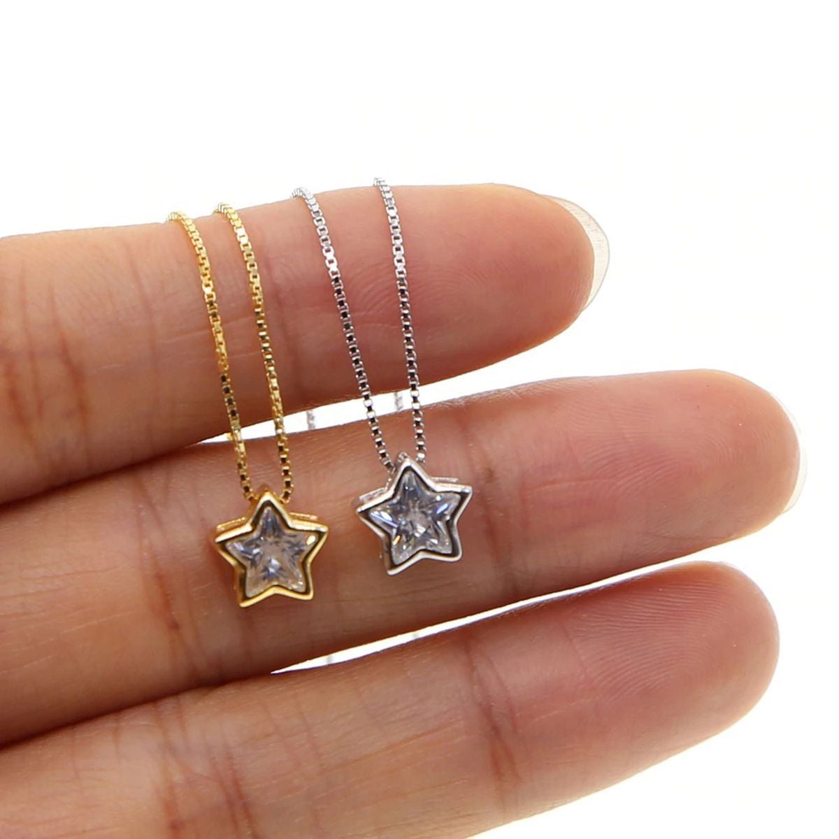 Star Bezel Set Dainty Solitaire CZ Gold Pendant Necklace Chain Bulk Secondary image
