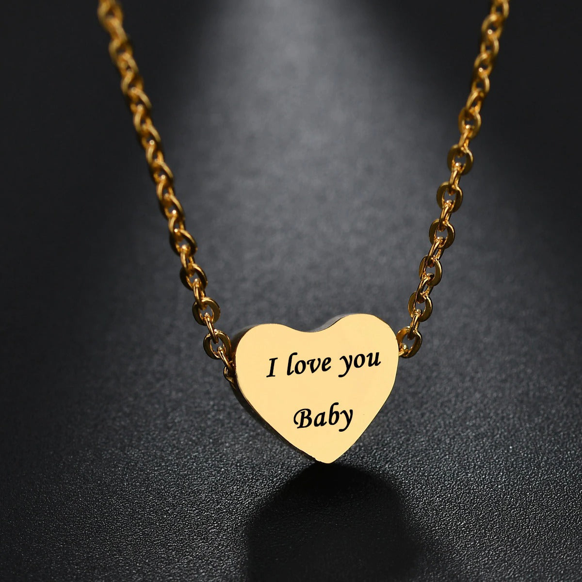Glossy Heart Love Dainty 18K Gold Engrave Pendant Chain for Women Main image