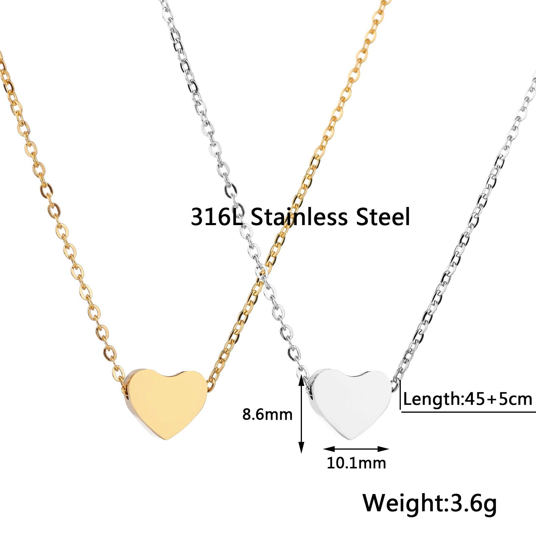 Glossy Heart Love Dainty 18K Gold Engrave Pendant Chain for Women