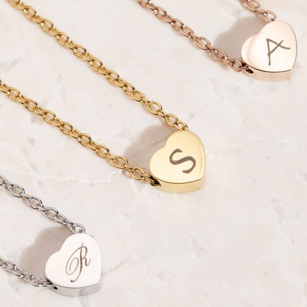Glossy Heart Love Dainty 18K Gold Engrave Pendant Chain for Women