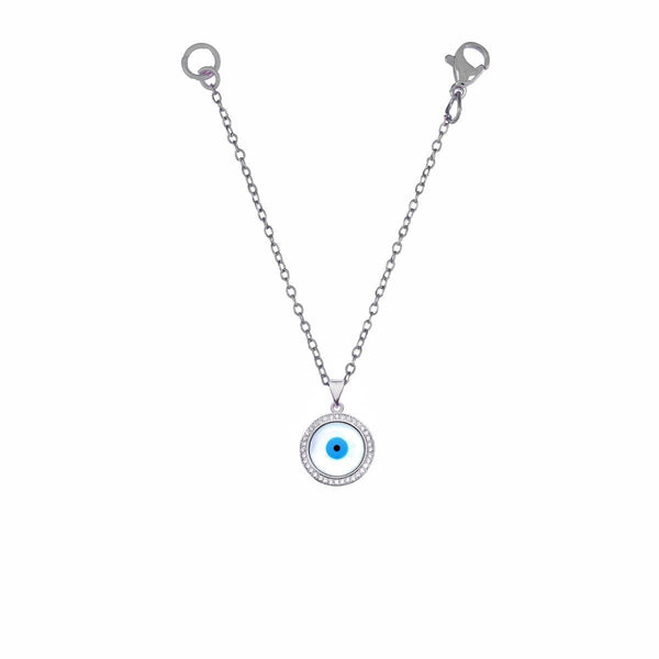 Evil Eye Mother Of Pearl CZ Silver Slim Link Chain Watch Charm Bulk Main image
