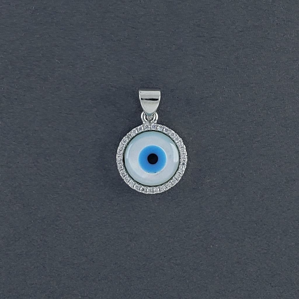 Evil Eye Mother Of Pearl Zirconia Silver Pendant Charm Bulk