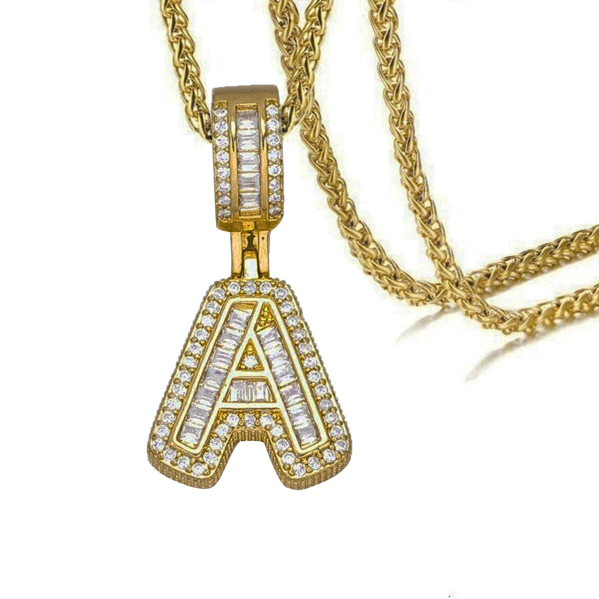CZ Crystal Gold Initial Alphabet Letter A Necklace Pendant Chain Bulk Main image