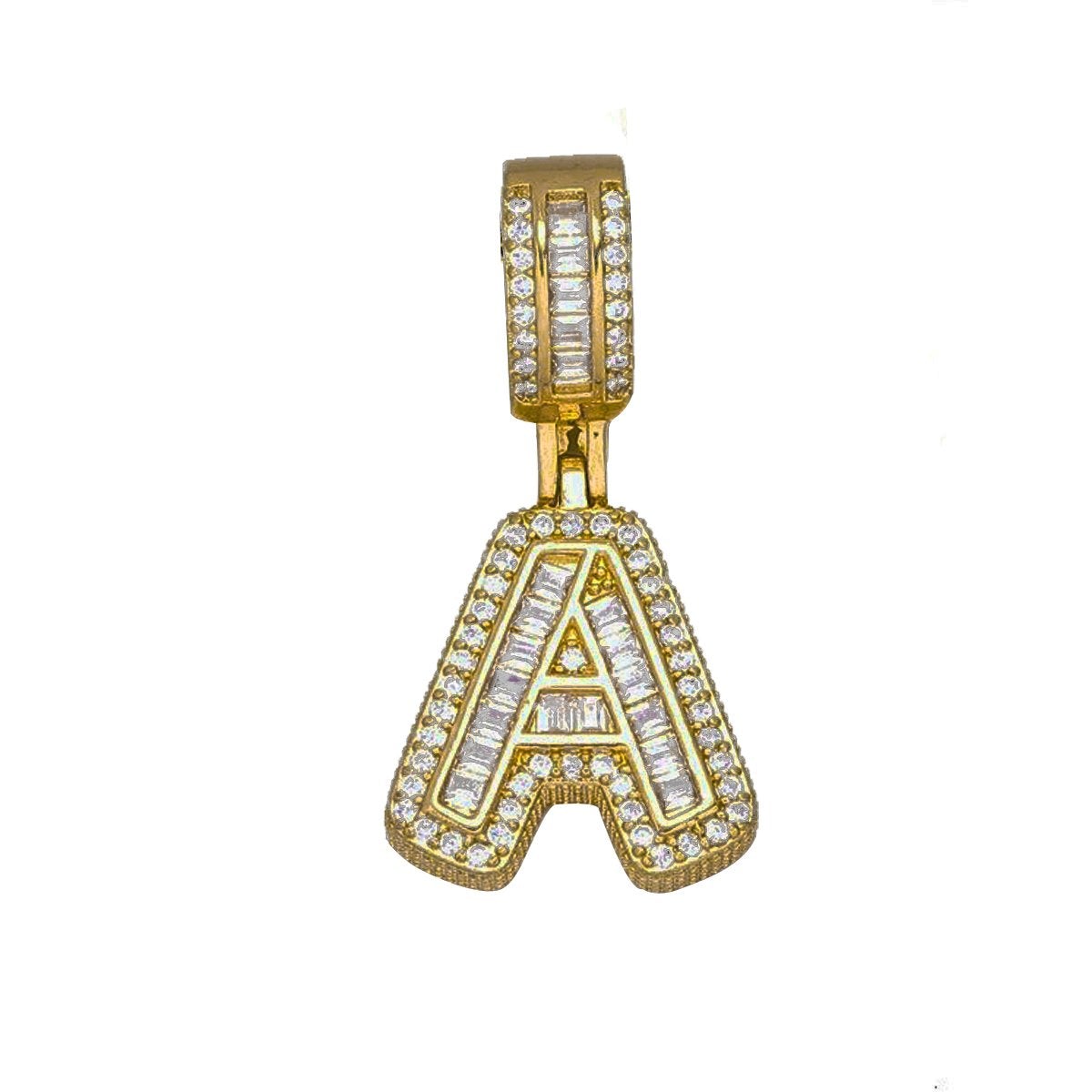 Large Chunky Baguette CZ Letters Initial Alphabets Pendant Bulk