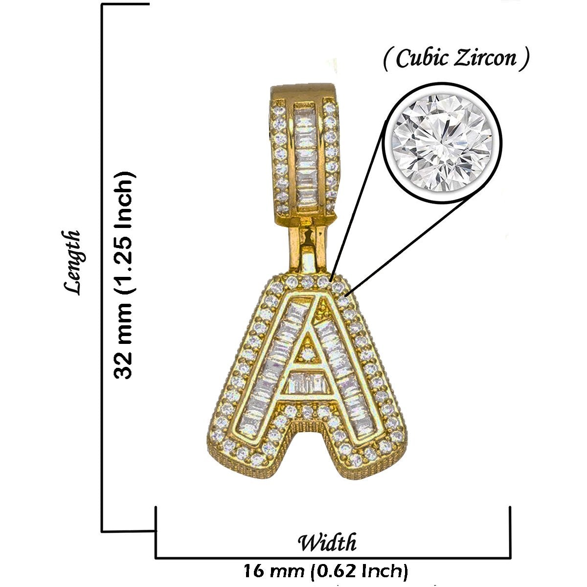 Large Chunky Baguette CZ Letters Initial Alphabets Pendant Bulk