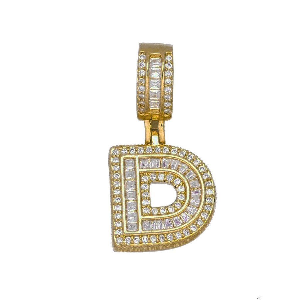 Large Chunky Baguette CZ Letters Initial Alphabets Pendant Bulk