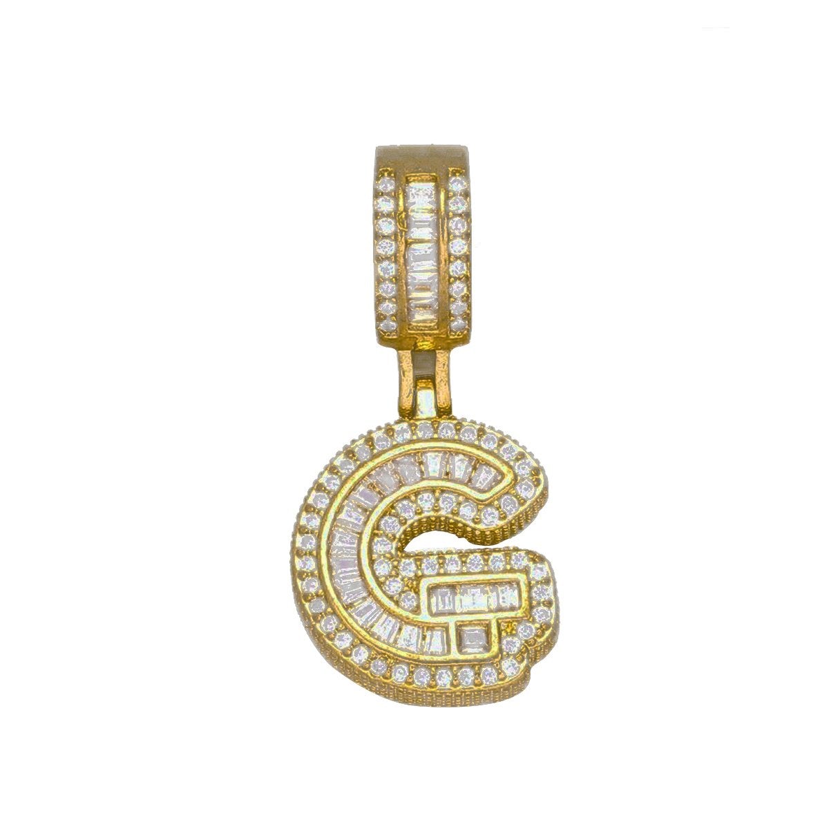 Large Chunky Baguette CZ Letters Initial Alphabets Pendant Bulk