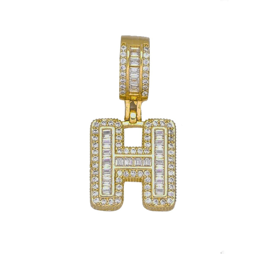 Large Chunky Baguette CZ Letters Initial Alphabets Pendant Bulk