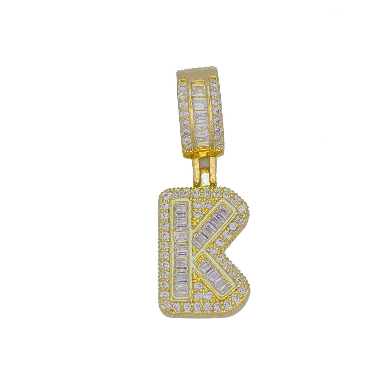 Large Chunky Baguette CZ Letters Initial Alphabets Pendant Bulk