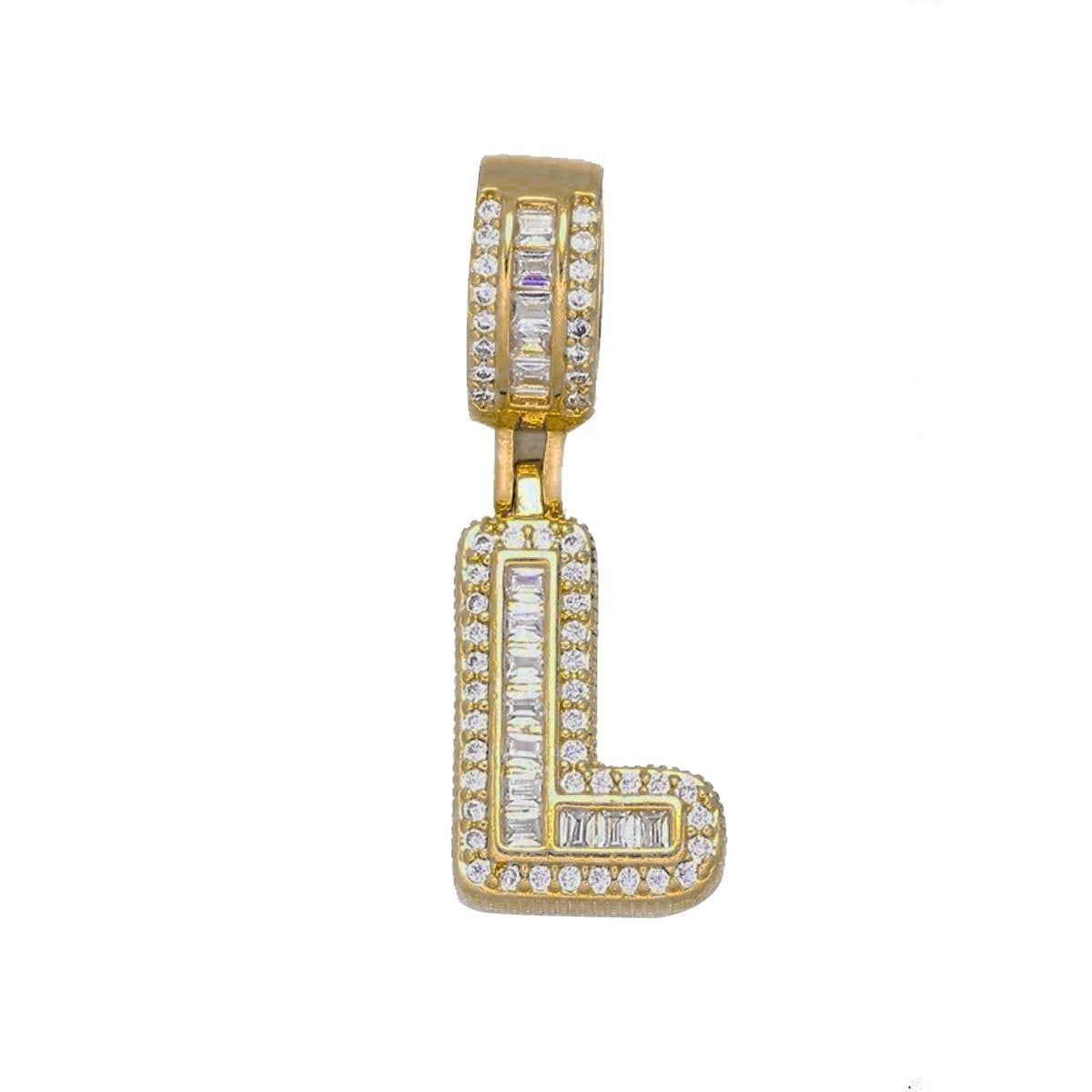 Large Chunky Baguette CZ Letters Initial Alphabets Pendant Bulk