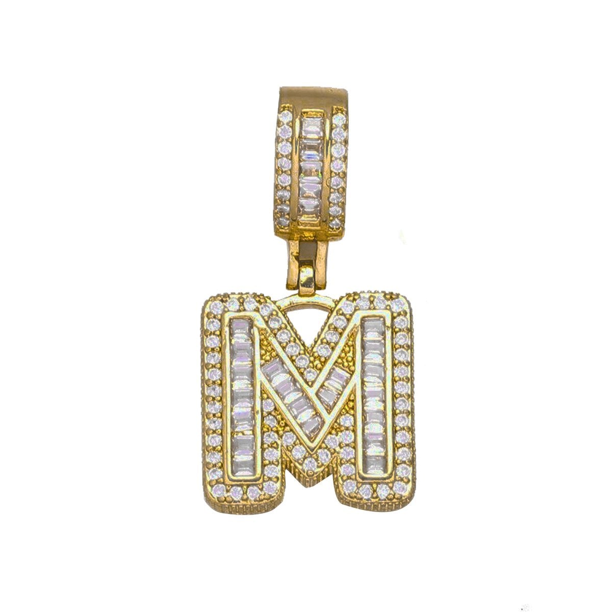 Large Chunky Baguette CZ Letters Initial Alphabets Pendant Bulk