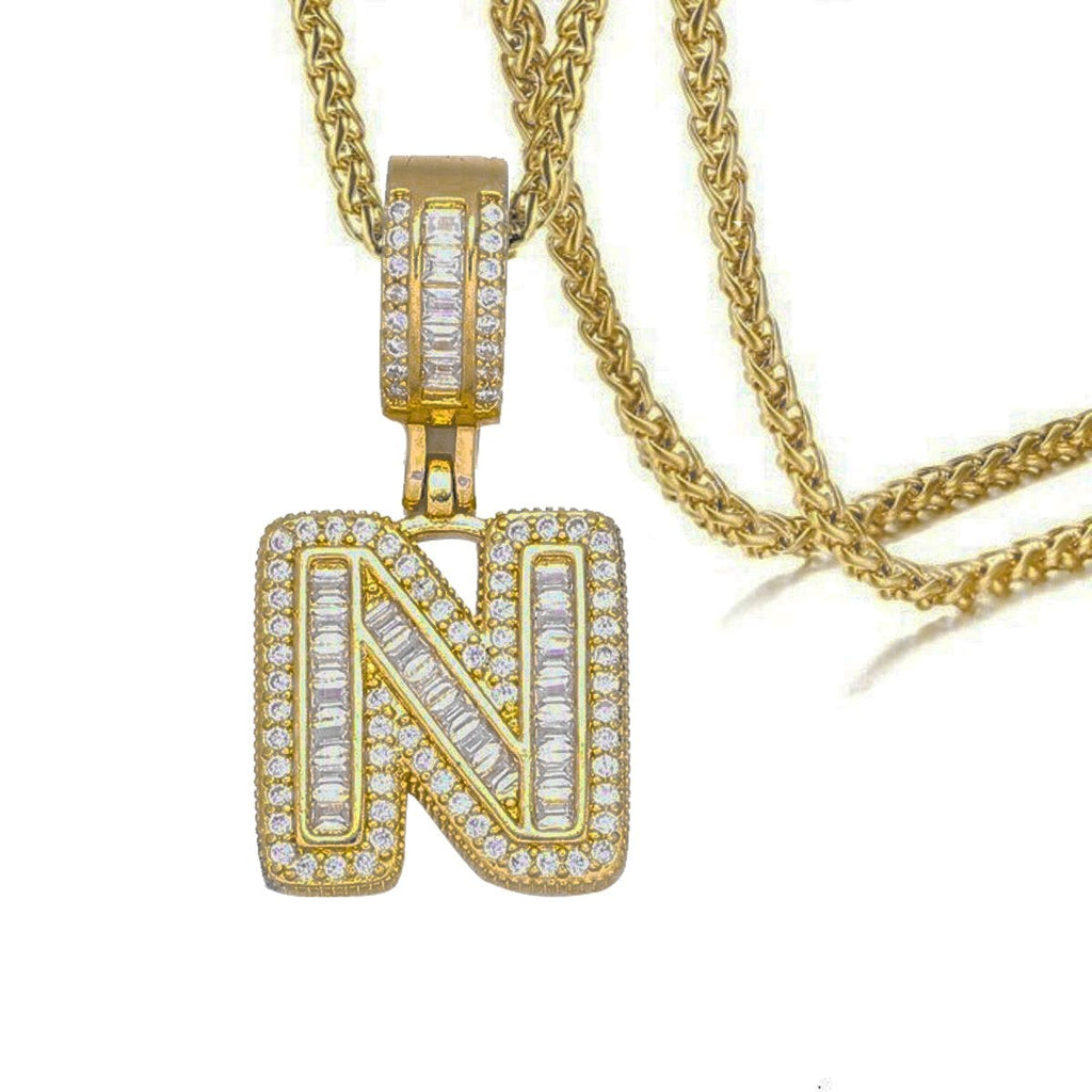 CZ Crystal Gold Initial Alphabet Letter A Necklace Pendant Chain Bulk